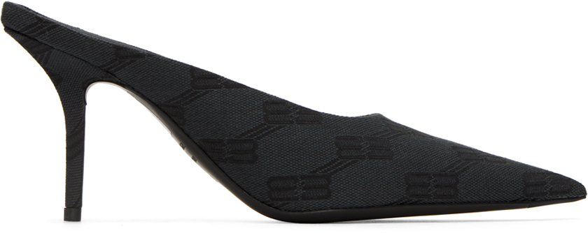 Gray & Black Jacquard Square Knife Mules